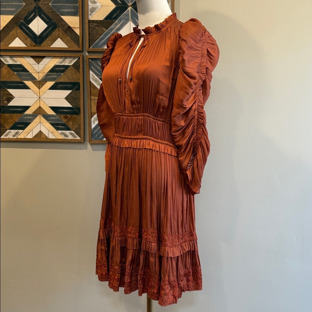 Ulla Johnson Luisa Satin Ruffle Mini Dress in Rust Red size 4 *As-Is* - Picture 8 of 16